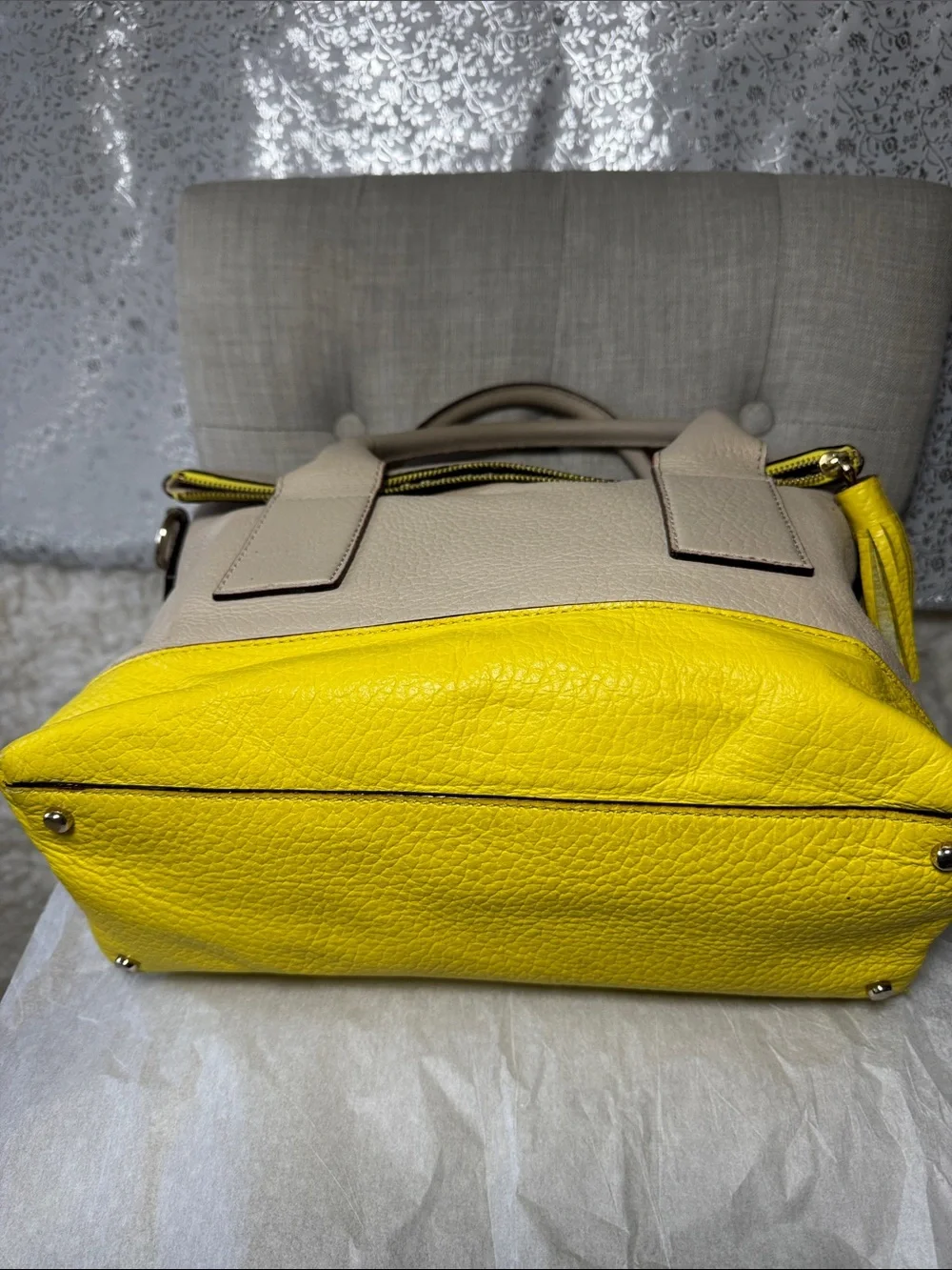 kate spade Cream and Yellow Leather Shoulder Bag with Tassel